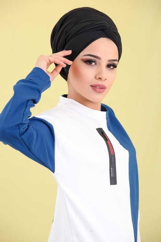 Düz Orta Kadın Mavi Spor Tunik Yeşil  - 6778 MAVİ