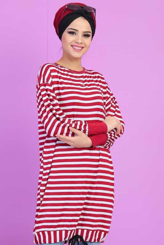 Düz Orta Kadın Bordo Salaş Tunik Siyah  - 5098 BORDO