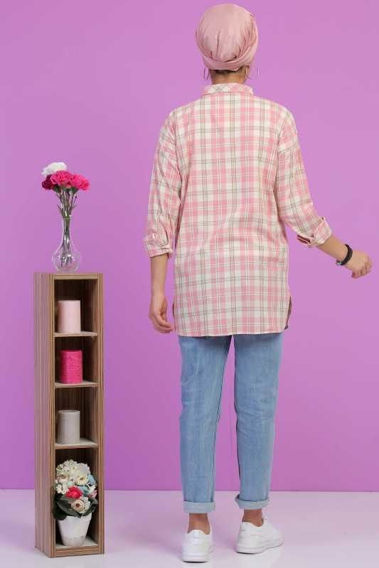 Düz Orta Kadın Pembe Dantel Detay Tunik Pembe - 02 6825 - 6825 PEMBE