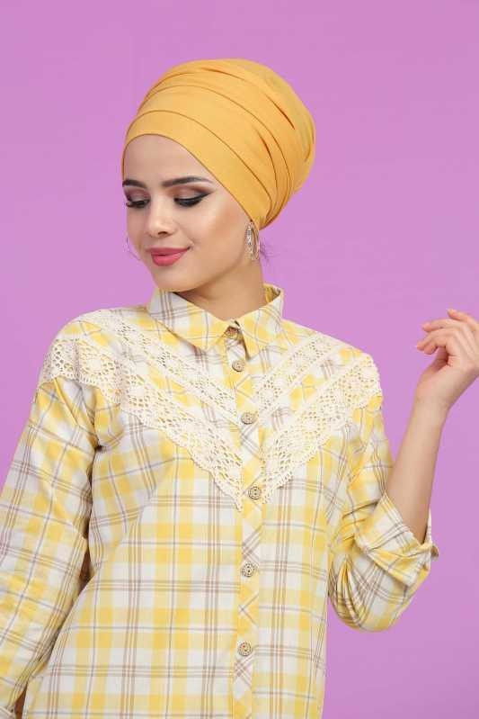 Düz Orta Kadın Sarı Dantel Detay Tunik Sari - 02 6825 - 6825