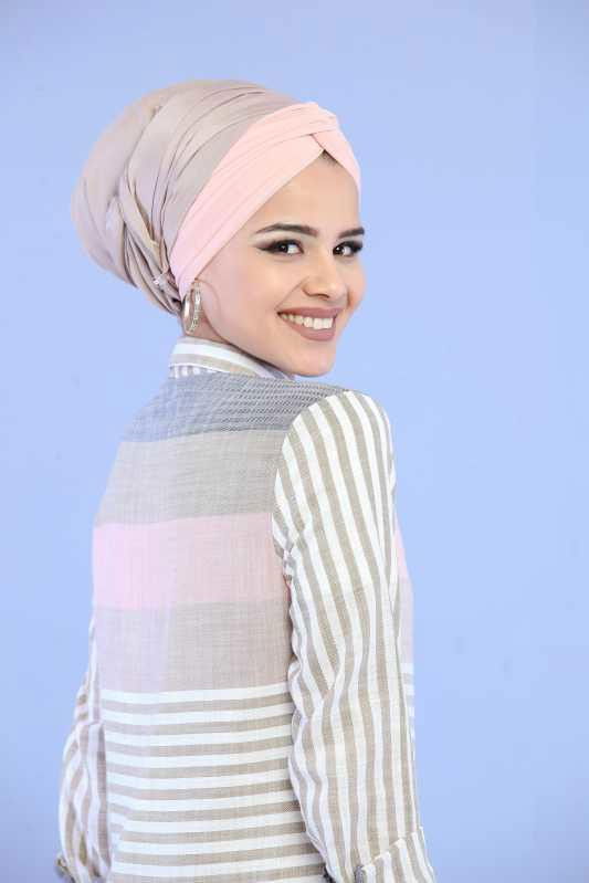 Düz Orta Kadın Vizon Çizgili Tunik Lacivert  - 6845