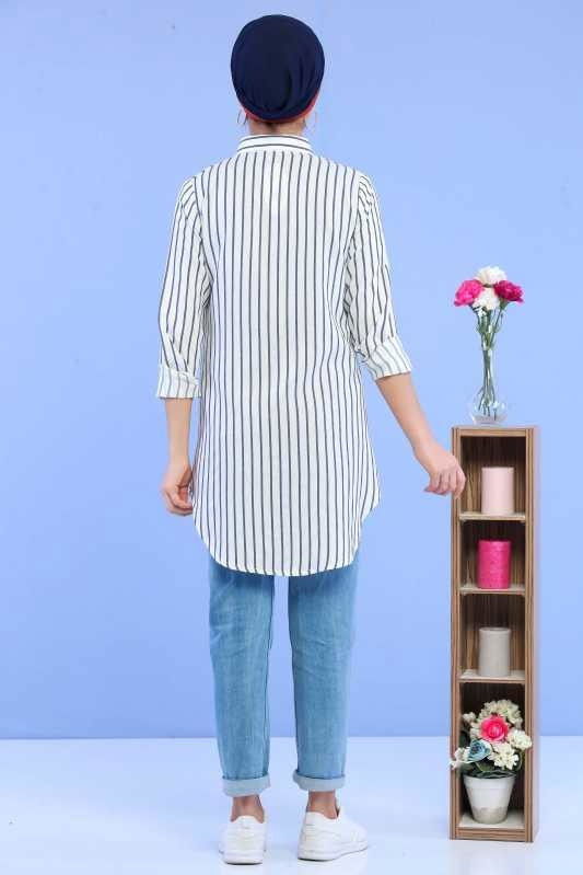 Düz Orta Kadın Lacivert Çizgili Tunik Lacivert - 02 6863 - 6863