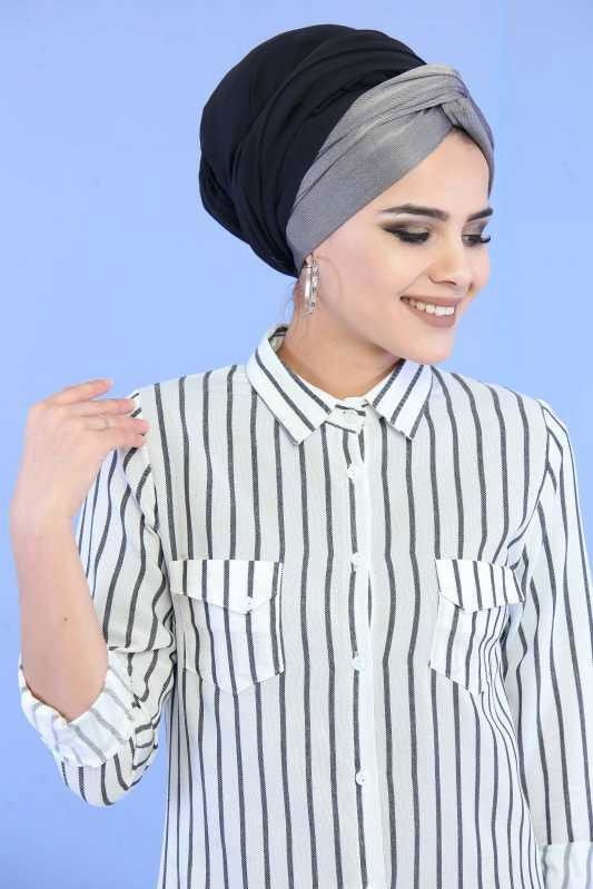 Düz Orta Kadın Siyah Çizgili Tunik Siyah - 02 6863 - 6863 SİYAH