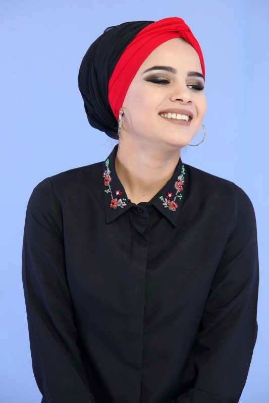 Düz Orta Kadın Siyah Yaka Aksesuarlı Tunik Siyah - 02 6864 - 6864