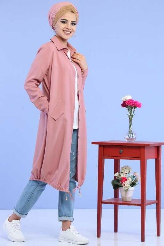 Düz Orta Kadın Pembe Tunik Siyah  - 1118 PEMBE