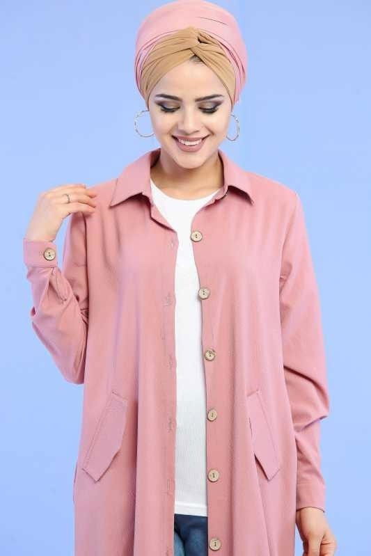 Düz Orta Kadın Pembe Tunik Siyah  - 1118 PEMBE