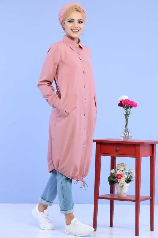 Düz Orta Kadın Pembe Tunik Siyah  - 1118 PEMBE