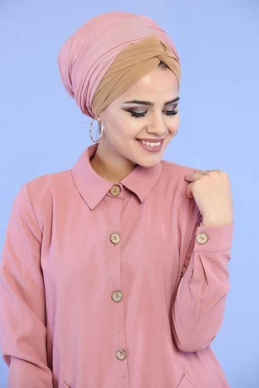 Düz Orta Kadın Pembe Tunik Siyah  - 1118 PEMBE