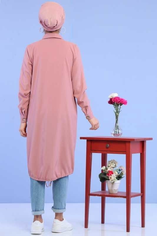 Düz Orta Kadın Pembe Tunik Siyah  - 1118 PEMBE