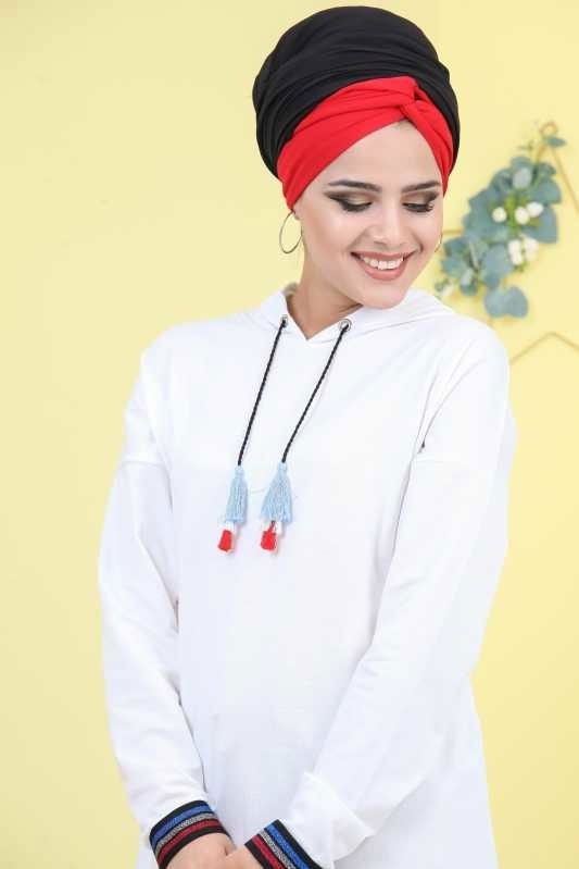 Düz Orta Kadın Bej Tunik Siyah 03 5104 - 5104