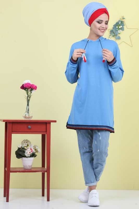 Düz Orta Kadın Mavi Tunik Siyah 03 5104 - 5104