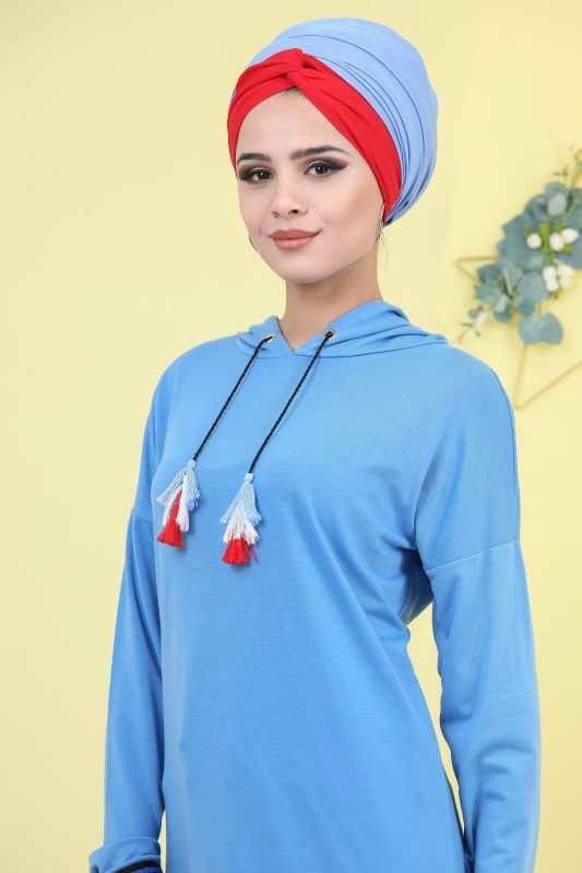 Düz Orta Kadın Mavi Tunik Siyah 03 5104 - 5104