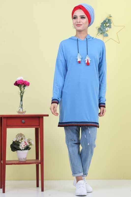 Düz Orta Kadın Mavi Tunik Siyah 03 5104 - 5104