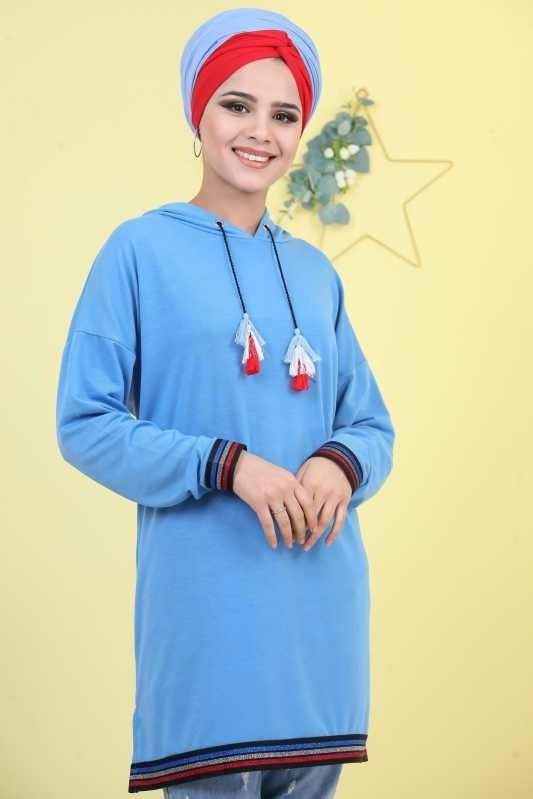 Düz Orta Kadın Mavi Tunik Siyah 03 5104 - 5104
