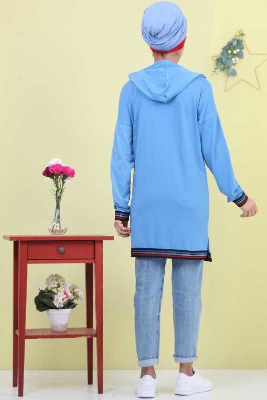 Düz Orta Kadın Mavi Tunik Siyah 03 5104 - 5104