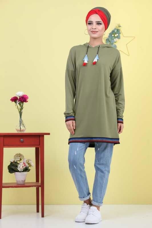 Düz Orta Kadın Haki Tunik Siyah 03 5104 - 5104