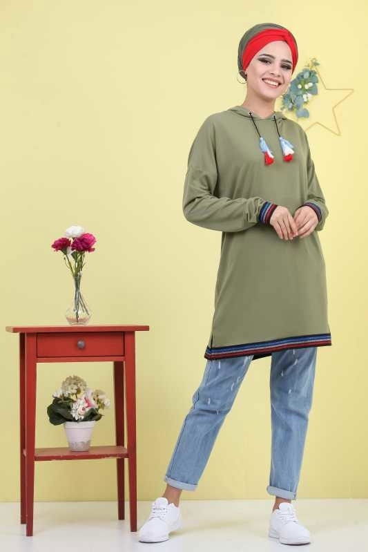 Düz Orta Kadın Haki Tunik Siyah 03 5104 - 5104