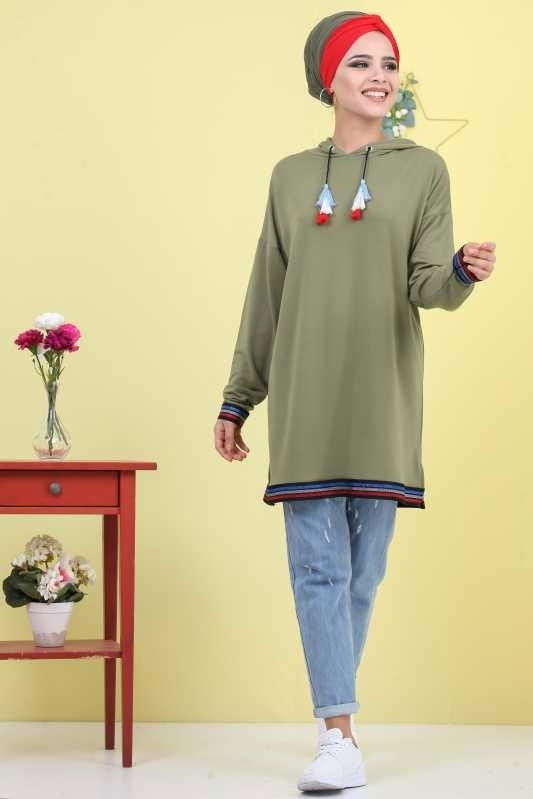 Düz Orta Kadın Haki Tunik Siyah 03 5104 - 5104