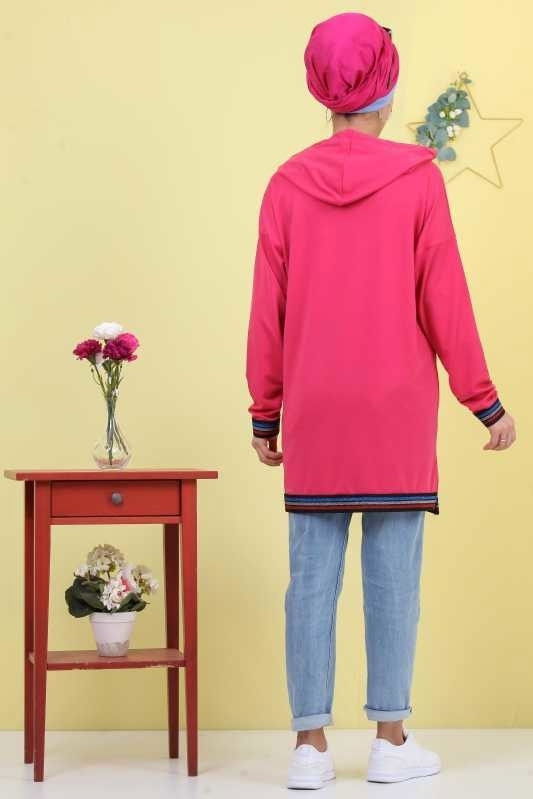 Düz Orta Kadın Fuşya Tunik Siyah 03 5104 - 5104 FUŞYA