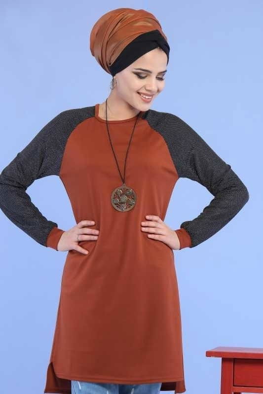 Düz Orta Kadın Taba Simli Tunik Siyah 02 6886 - 6886