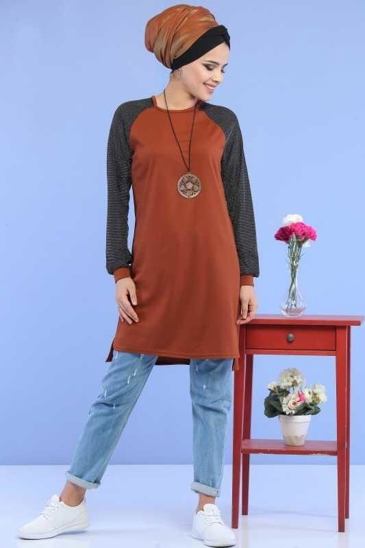 Düz Orta Kadın Taba Simli Tunik Siyah 02 6886 - 6886