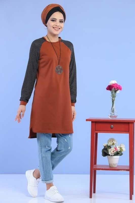 Düz Orta Kadın Taba Simli Tunik Siyah 02 6886 - 6886