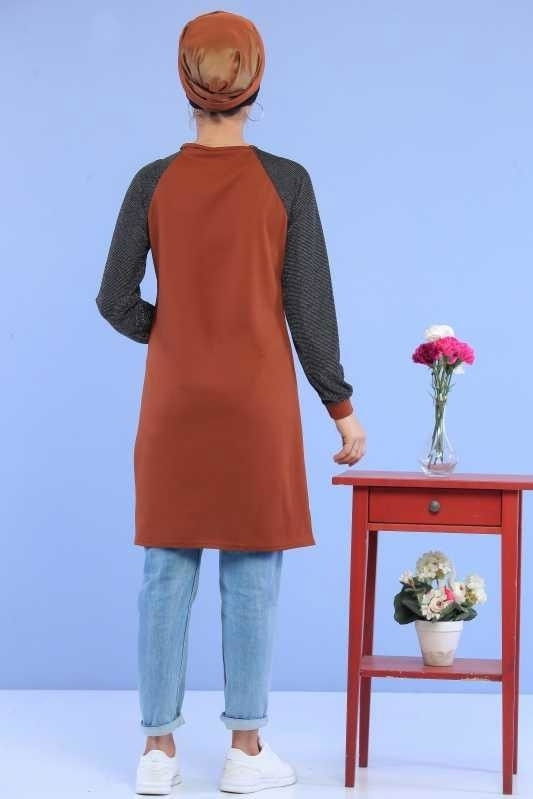 Düz Orta Kadın Taba Simli Tunik Siyah 02 6886 - 6886