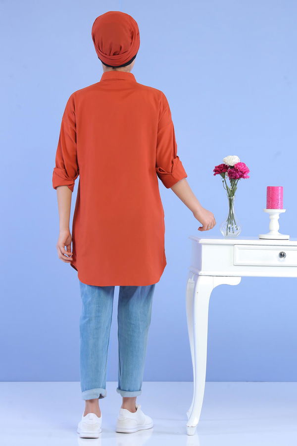Düz Orta Kadın Kiremit Baskılı Tunik Kiremit - 02 6913 - 6913 KİREMİT