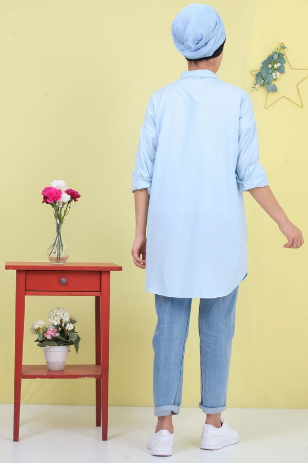 Düz Orta Kadın Mavi Baskılı Tunik Bebe Mavi - 02 6913 - 6913 MAVİ
