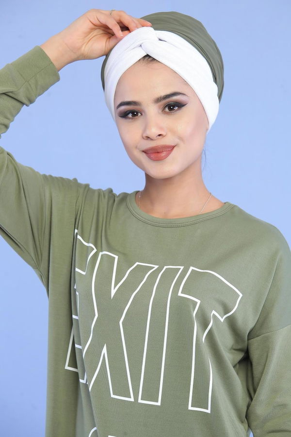 Düz Orta Kadın Haki Baskılı Tunik Siyah  - 5108