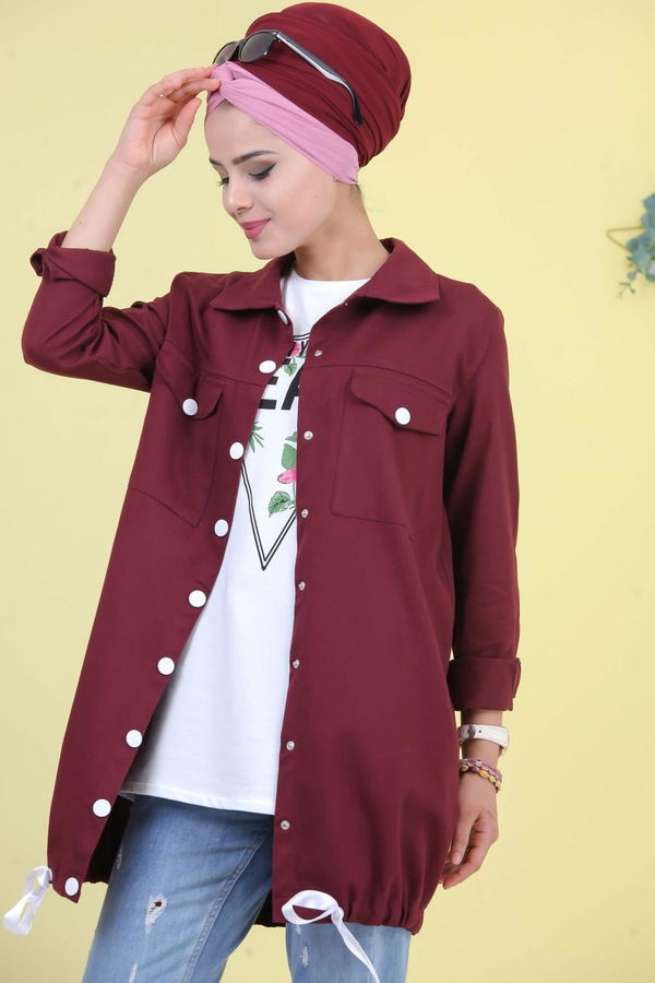 Düz Orta Kadın Bordo Cepli Tunik Bordo - 02 6947 - 6947