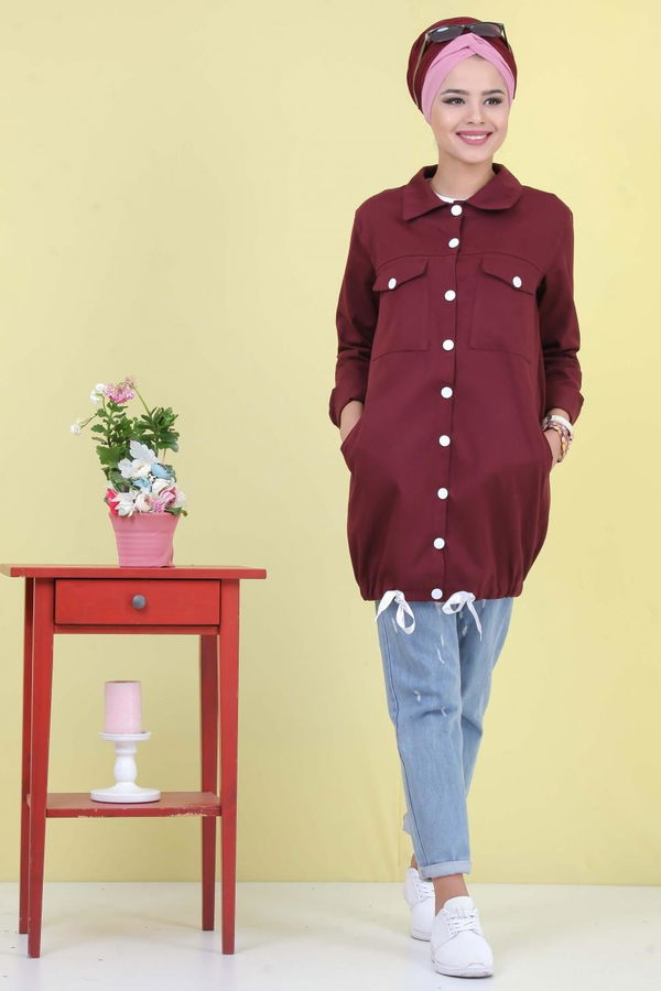 Düz Orta Kadın Bordo Cepli Tunik Bordo - 02 6947 - 6947