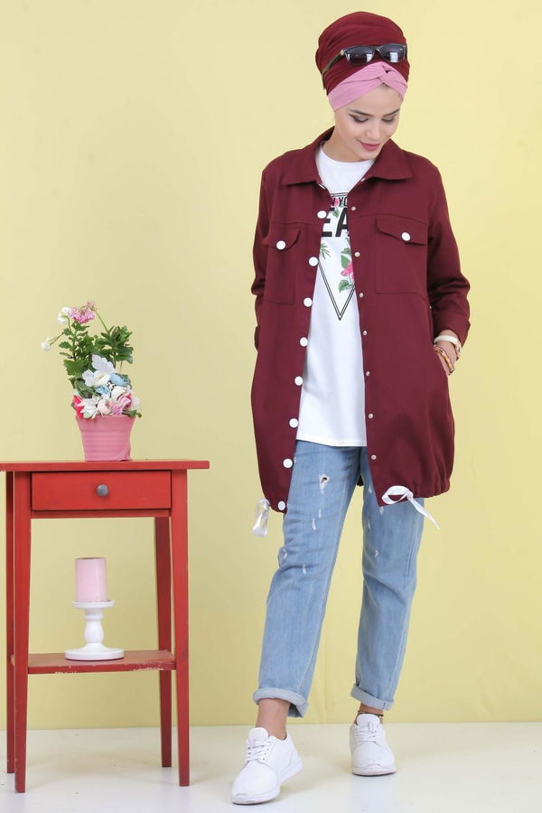 Düz Orta Kadın Bordo Cepli Tunik Bordo - 02 6947 - 6947