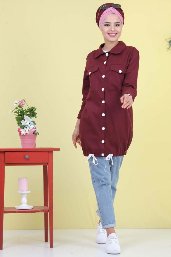 Düz Orta Kadın Bordo Cepli Tunik Bordo - 02 6947 - 6947