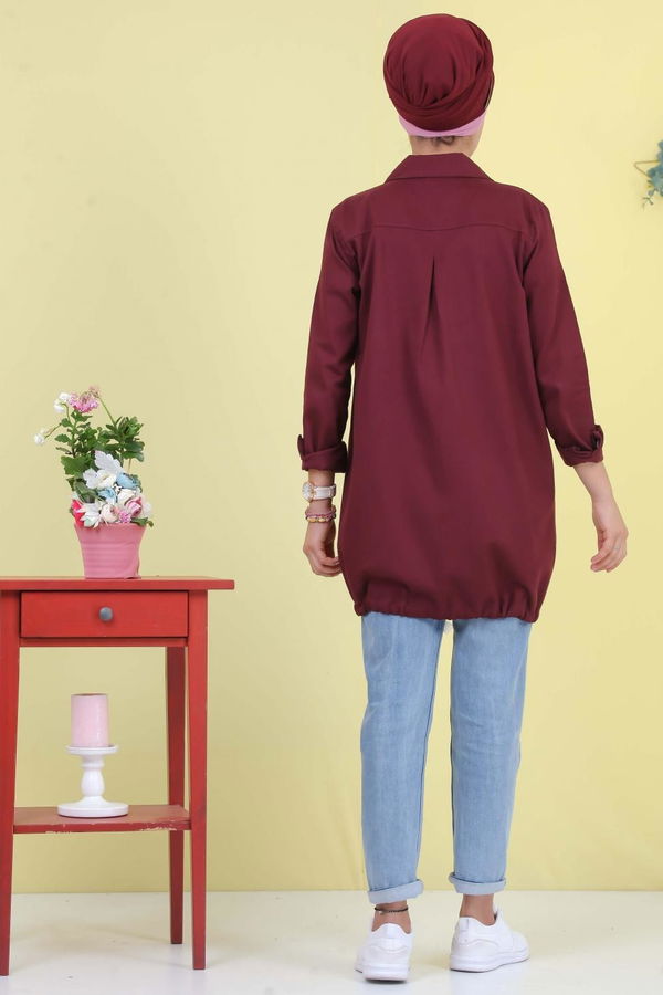 Düz Orta Kadın Bordo Cepli Tunik Bordo - 02 6947 - 6947