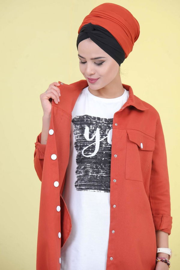 Düz Orta Kadın Kiremit Cepli Tunik Kiremit - 02 6947 - 6947