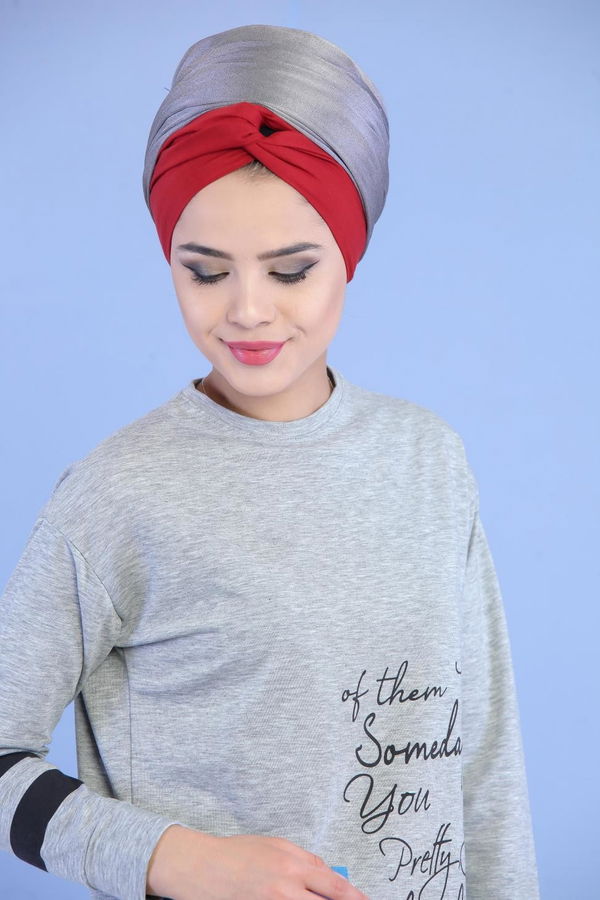 Düz Orta Kadın Gri Baskılı Tunik Haki  - 5115 GRİ