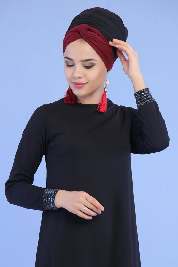 Düz Orta Kadın Siyah Pullu Tunik Siyah - 02 6996 - 6996