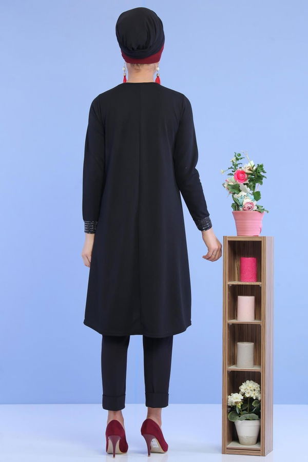 Düz Orta Kadın Siyah Pullu Tunik Siyah - 02 6996 - 6996