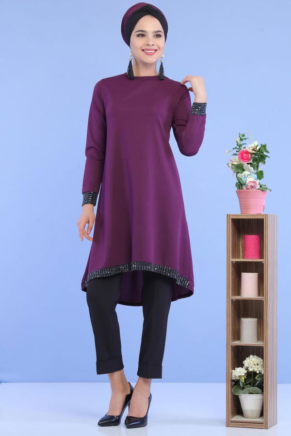Düz Orta Kadın Mürdüm Pullu Tunik Mürdüm - 02 6996 - 6996