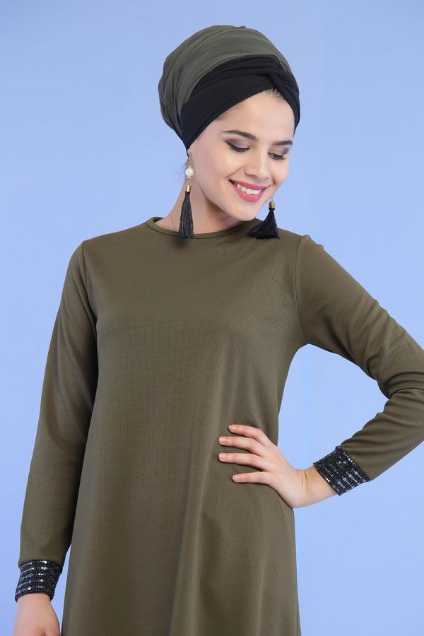 Düz Orta Kadın Haki Pullu Tunik Haki - 02 6996 - 6996
