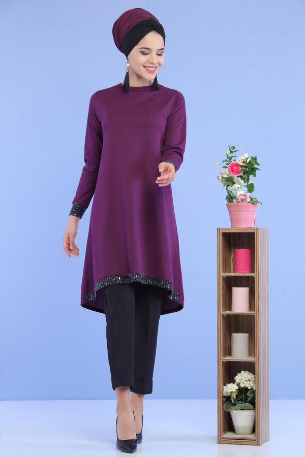Düz Orta Kadın Mürdüm Pullu Tunik Mürdüm - 02 6996 - 6996