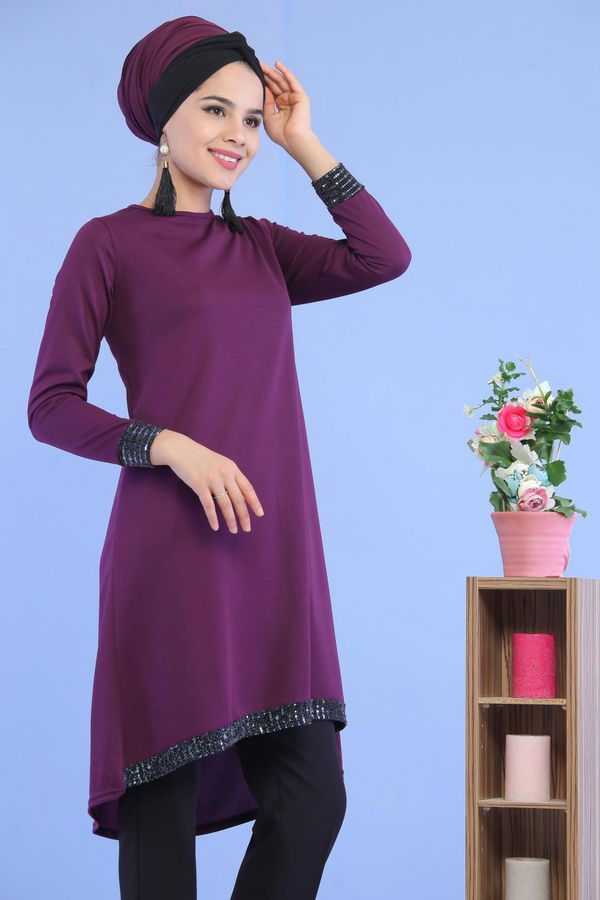 Düz Orta Kadın Mürdüm Pullu Tunik Mürdüm - 02 6996 - 6996