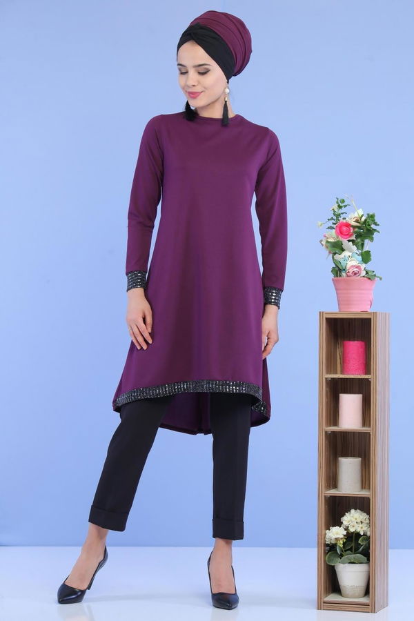 Düz Orta Kadın Mürdüm Pullu Tunik Mürdüm - 02 6996 - 6996