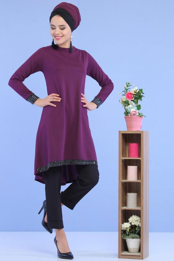 Düz Orta Kadın Mürdüm Pullu Tunik Mürdüm - 02 6996 - 6996