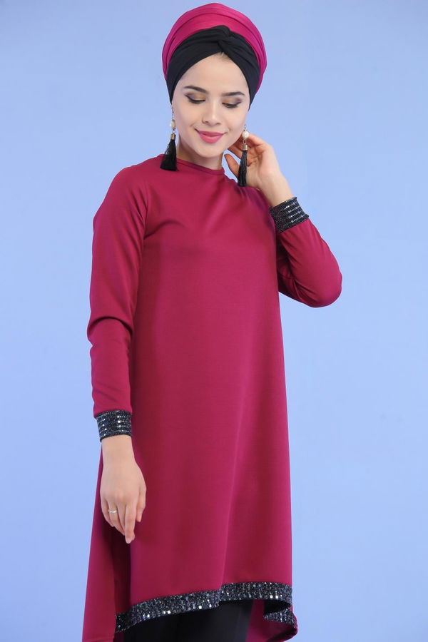 Düz Orta Kadın Mor Pullu Tunik Mor - 02 6996 - 6996 MOR