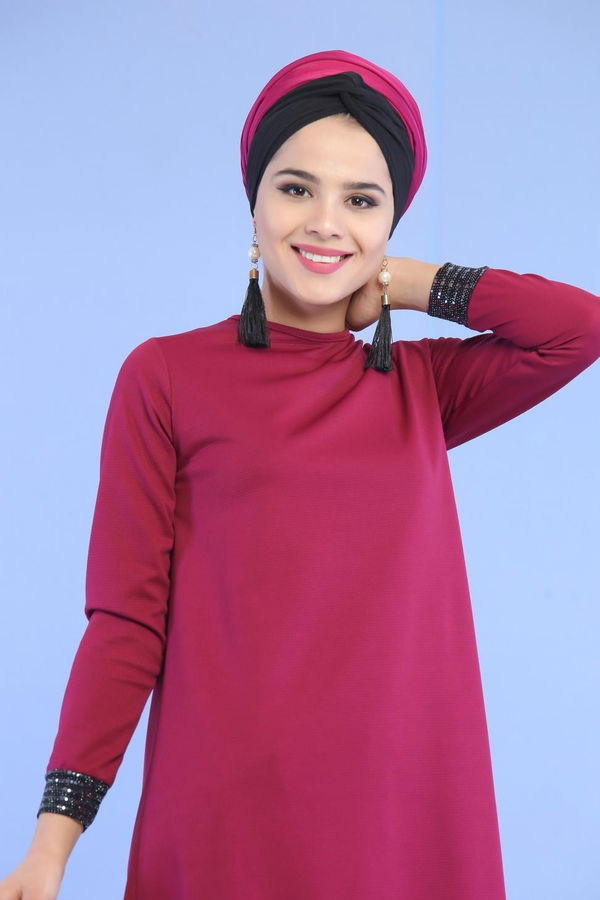 Düz Orta Kadın Mor Pullu Tunik Mor - 02 6996 - 6996 MOR
