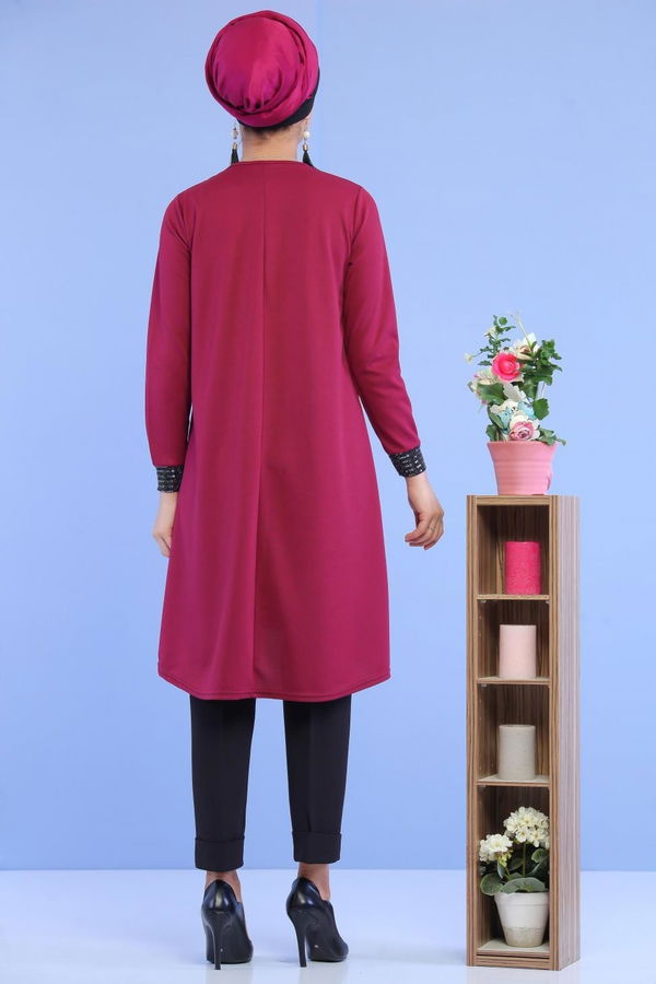 Düz Orta Kadın Mor Pullu Tunik Mor - 02 6996 - 6996 MOR