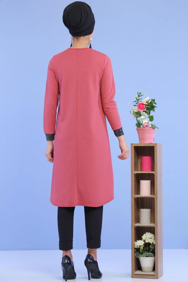 Düz Orta Kadın Pembe Pullu Tunik Gülkurusu - 02 6996 - 6996
