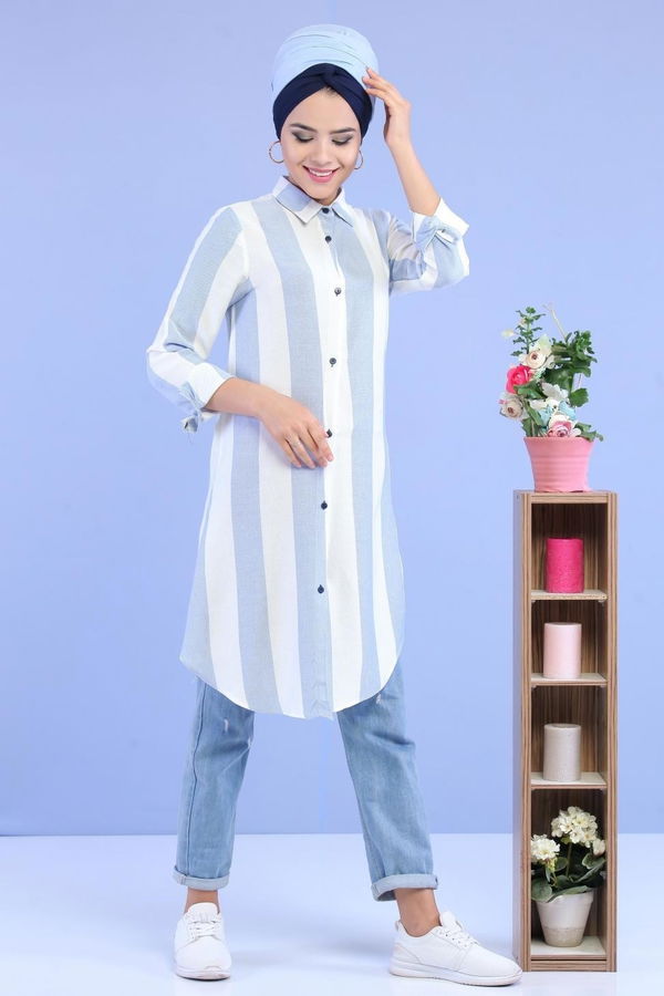 Düz Orta Kadın Mavi Tunik Bebe Mavi - 02 7023 - 7023